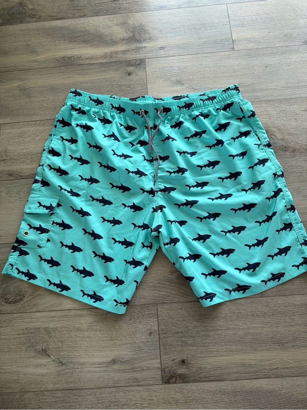 Men's Turquoise Shark-Print Swim Trunks